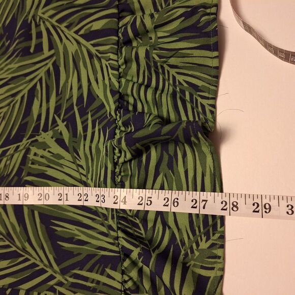 Bonworth Womens Pullover Top Size L Green Blue Palm Leaf Ruffle Sleeve and Hem - Picture 12 of 12